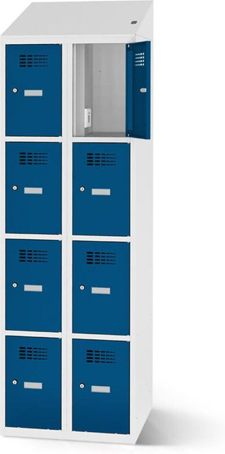 rotstahl Fächerschrank mit Ladefunktion und 8 Fächern in Dunkelblau mit lichtgrauem Korpus, B: 60 cm, H: 200 cm - Bild 1