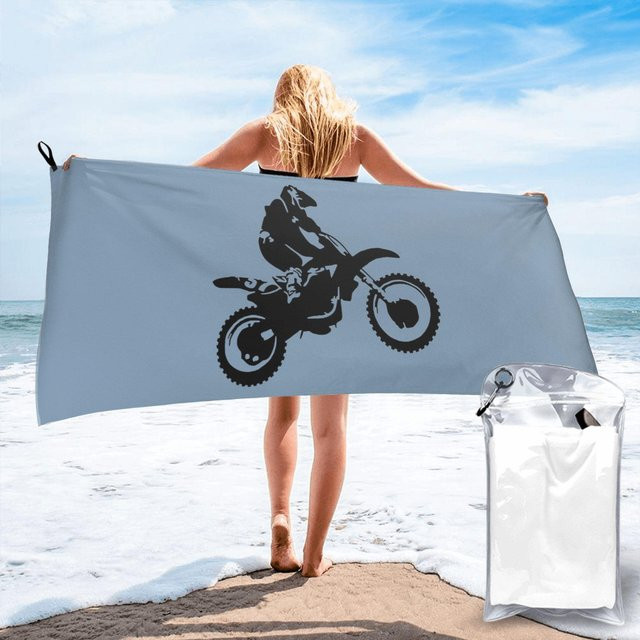 JMG Household Supplies Strandtuch Moto X Crossmotor Monochrom Vektorgrafik, Blau, B/H: 70 x 140 cm - Bild 1