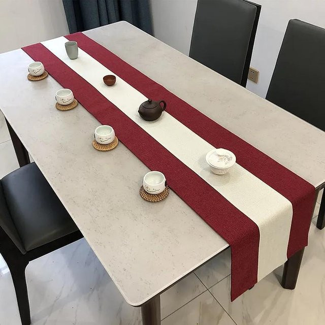 JINGYUE Pet Tischläufer aus Leinen im chinesischen Stil, minimalistisches Design, rot, Breite: 150 cm, Tiefe: 33 cm - Bild 1