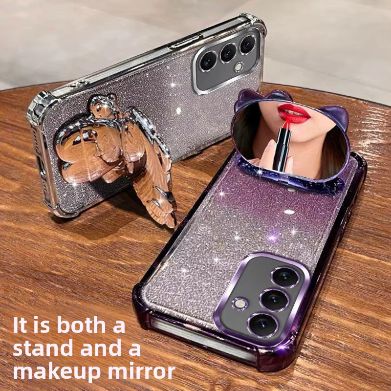 Hello Kitty Glitzer-Spiegel Handyhülle mit Ständer für Samsung Galaxy A-Serie in Schwarz - Bild 4