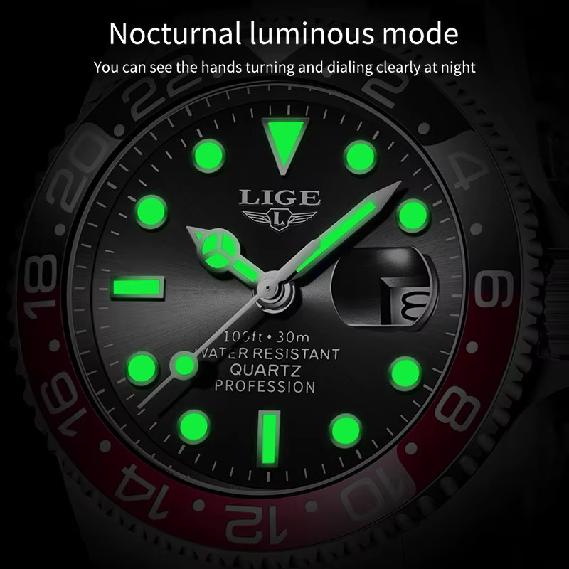 LIGE Armbanduhr Quarz, Edelstahl, Schwarz, Herren - Bild 5