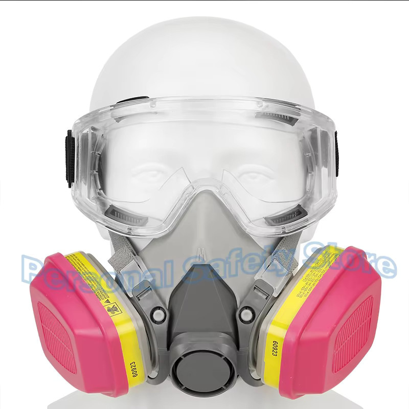 6200 Atemschutzmaske mit Filtern 60923 und Antibeschlag-Brille als halbe Gesichtsabdeckung zum Schutz gegen Gas, Chemikalien, Epoxidharz und Asbest - Bild 2