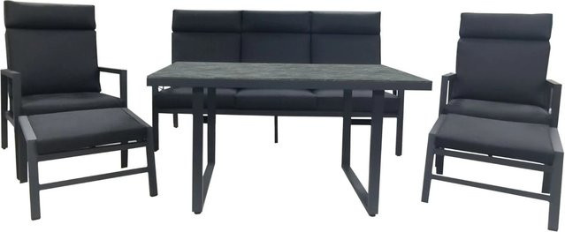 6-teilige Lounge-Sitzgruppe Greemotion Canberra aus pulverbeschichtetem Aluminium in Schwarz und Grau mit Polsterkissen - Bild 2