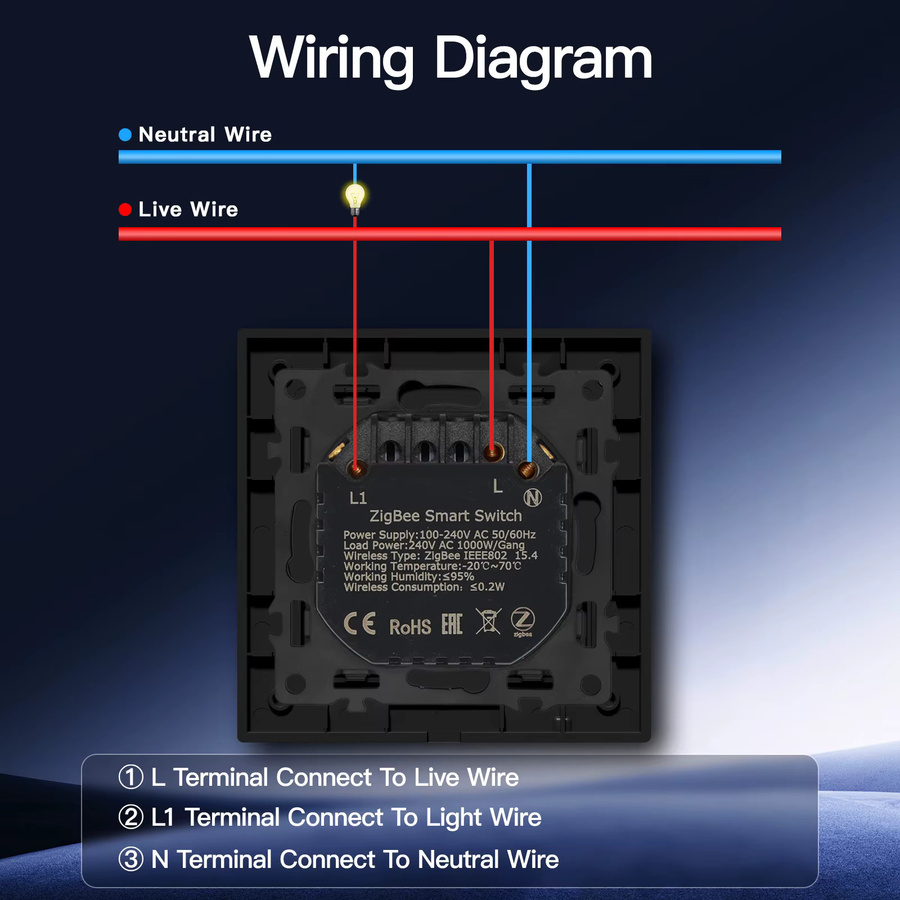 BSEED Zigbee Smart Lichtschalter E-Serie mit Tuya App Steuerung, 1/2/3/4 Gang Wand Schalter in Grau mit gelber Hintergrundbeleuchtung aus Kunststoff - Bild 4
