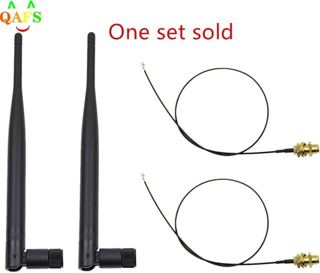 Dual Band WiFi Antenne 2,4 GHz und 5 GHz mit 6 dBi Gewinn, RP-SMA Anschluss und U.FL IPEX Kabel, Schwarz, Länge: 12 cm - Bild 1