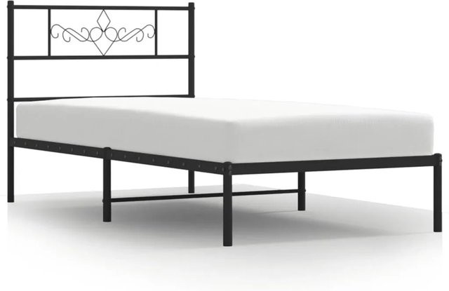 vidaXL Bettgestell aus Metall mit Kopfteil in Schwarz, pulverbeschichtet, B/T/H: 100 x 200 x 105 cm - Bild 1