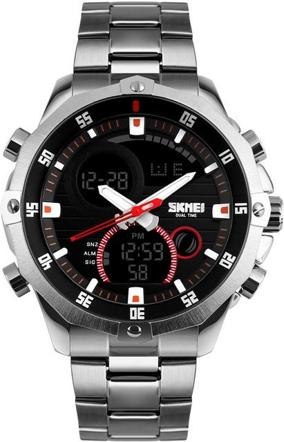 SKMEI Armbanduhr Analog-Digital, Quarz, Edelstahl, Silber, Herren - Bild 1