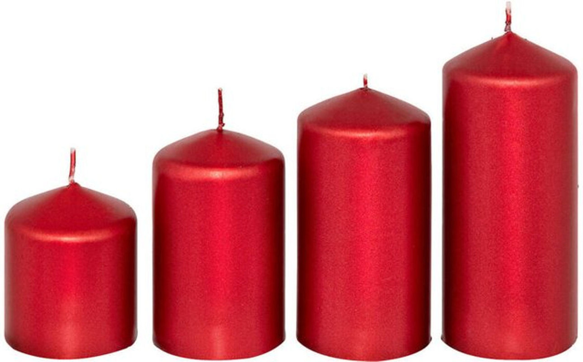 FÉÉRIC LIGHTS AND CHRISTMAS Stumpenkerzen Set aus Paraffin, 4er-Set, Zylindrisch, Durchmesser: 5 cm, Farben: Gold, Weiß, Silber, Rot - Bild 1