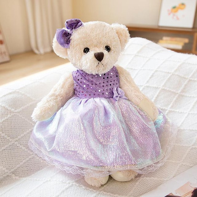 Vintage Teddybär Puppe, Plüschtier, Ländliches Blumenkleid, Bunt / Mehrfarbig - Bild 1