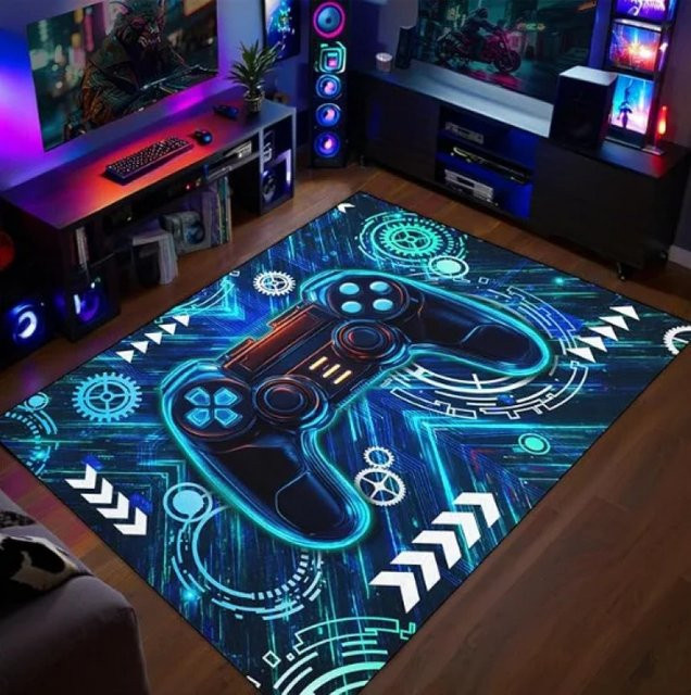 VIKAMA Gamer-Teppich Blau für das Kinderzimmer, Teenager-Spielzimmer und Wohnzimmer - Bild 1