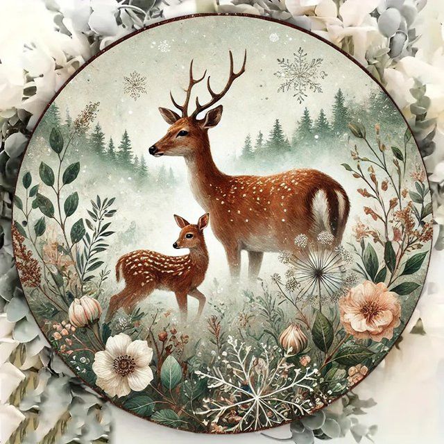 Potdemiel Vintage Wandkunst aus Eisen mit Waldhirsch-Mutter Design, runde Metallplakette für Garten und Küche, Durchmesser: 20,3 cm - Bild 1