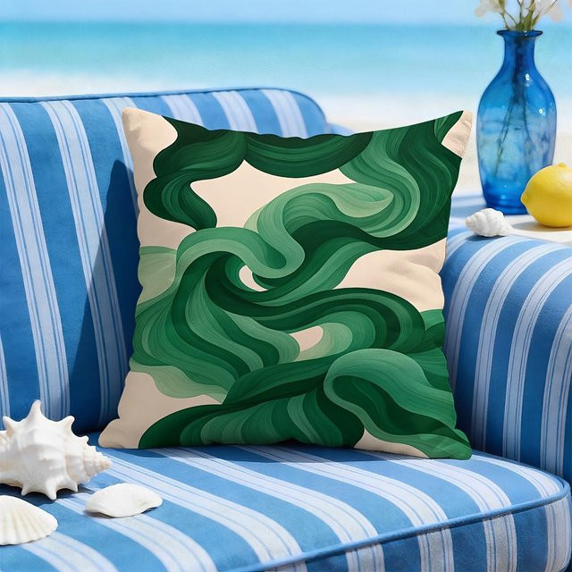JMG Clothing Kissenhülle Abstrakte Welle in Grün mit Ozean-Kunstdruck, quadratisch, B/B/H: 40 x 40 x 1 cm - Bild 1