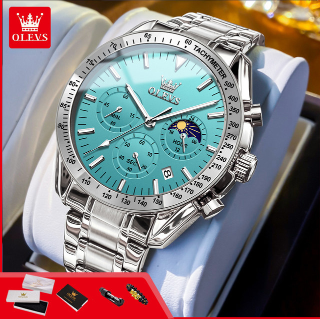 OLEVS Armbanduhr, Chronograph, Quarz, Edelstahl, Blau, Herren - Bild 1