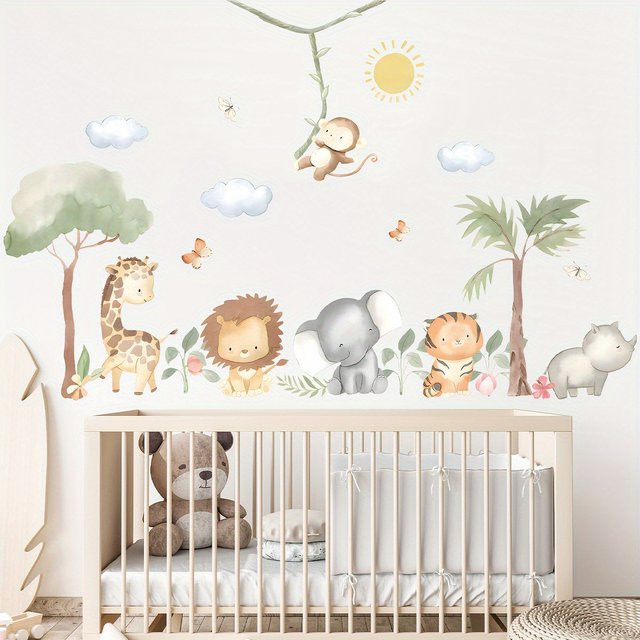 BRUP Wandaufkleber mit Cartoon-Waldtieren und Naturmotiven in Mehrfarbig für Kinderzimmer und Wohnzimmer - Bild 1