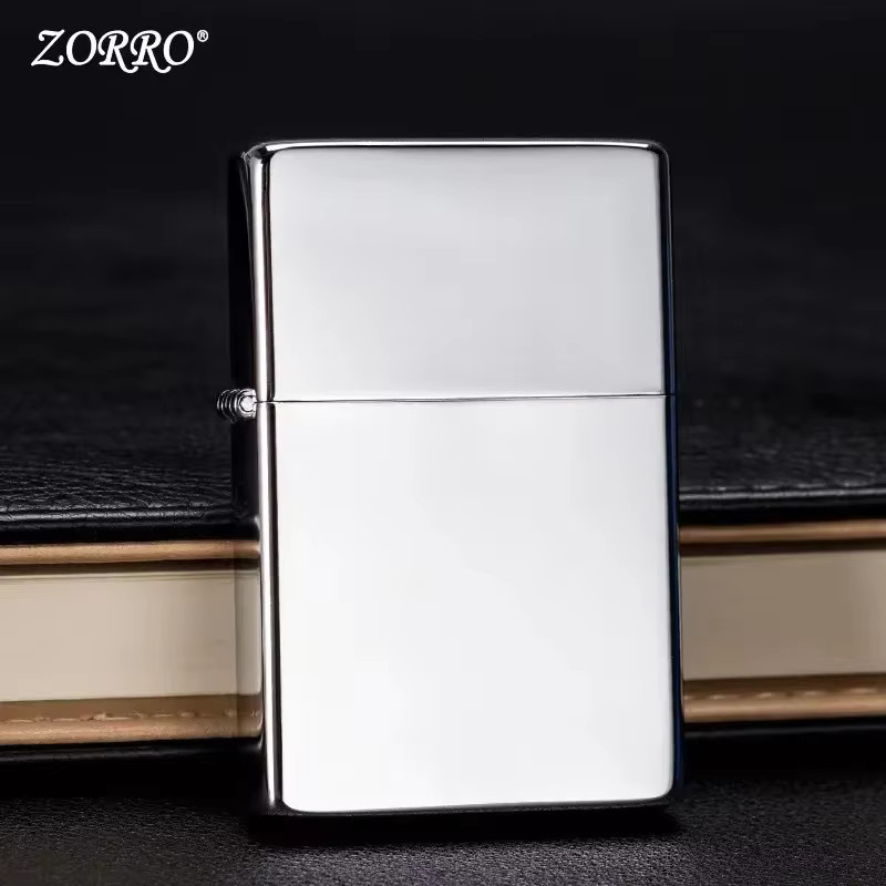 ZORRO ZC9 ultradünnes Messingfeuerzeug im Retro-Design, winddicht, in Gold oder Silber - Bild 2