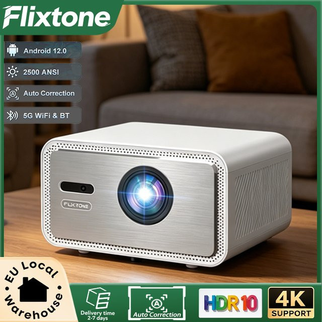 Flixtone D9W Mini HDR10 Projektor Full HD 1080P 4K Beamer mit WLAN und Android in Weiß - Bild 1