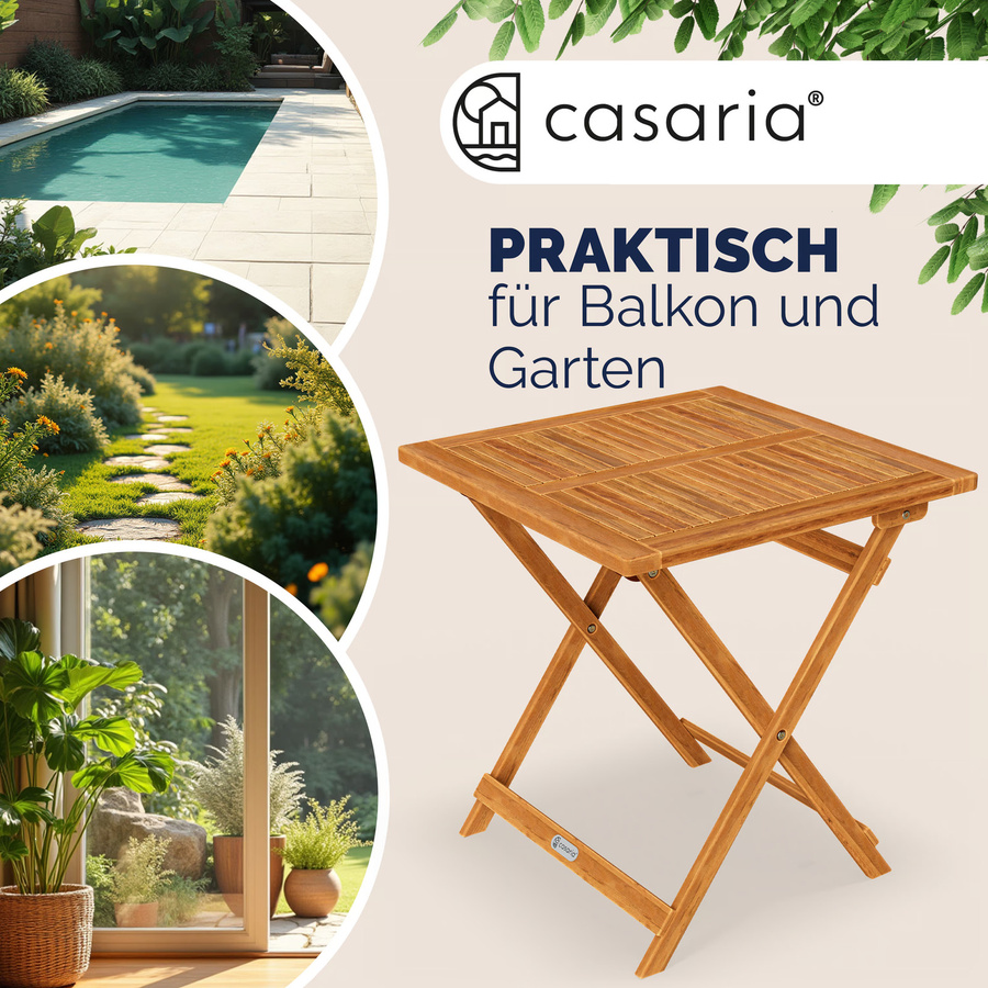 Casaria Klappbarer Gartentisch aus Akazienholz in Braun, B/T/H: 70 x 70 x 73 cm - Bild 2