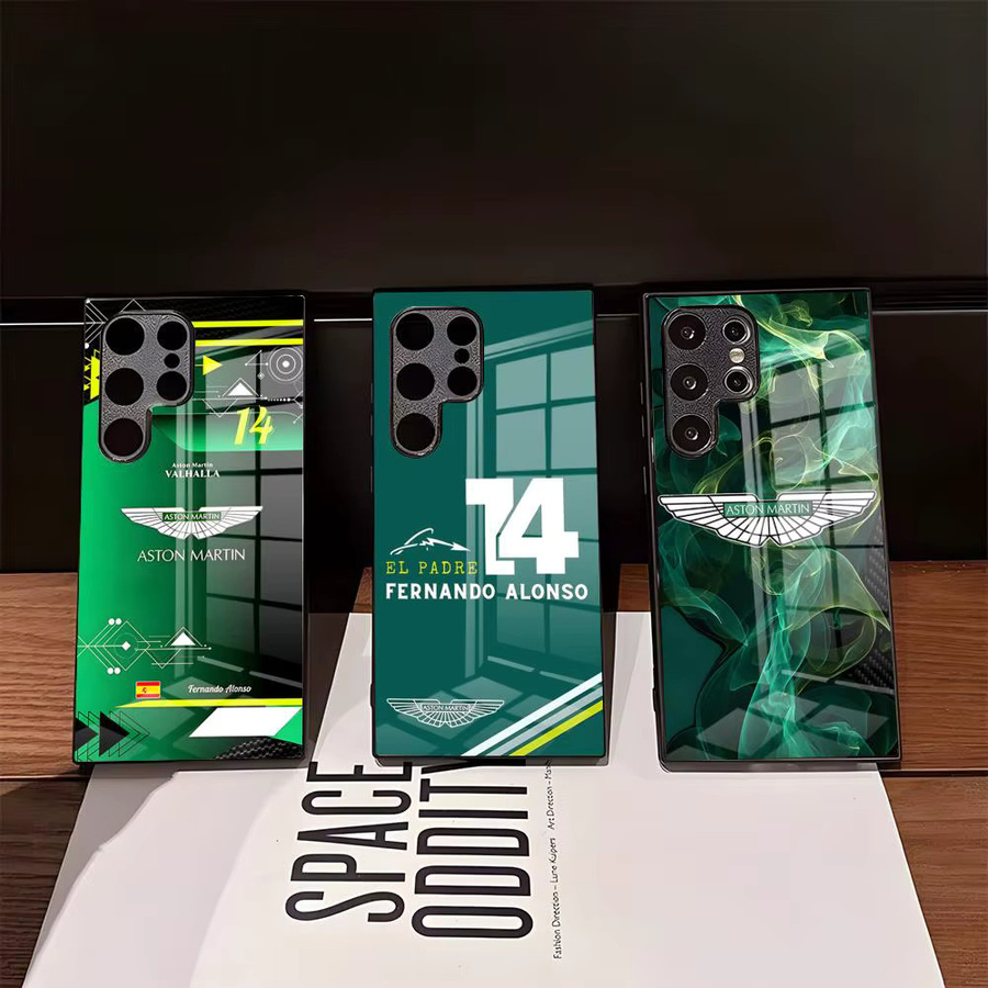 Martin F1 Race Team Fernando Alonso 14 Handyhülle mit Glasabdeckung für Samsung Galaxy S26 Ultra S25 Edge Ultra S24 S23 S22 S21 Ultra Plus A57 A37 in Schwarz und Grün - Bild 1