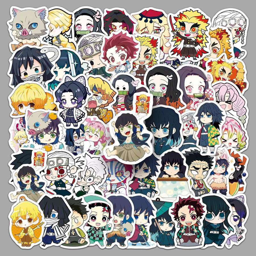 50 Stück Bandai Demon Slayer Aufkleber im Cartoon Anime Design, Multicolor, Sticker für Laptop, Handy und Notizbuch - Bild 2
