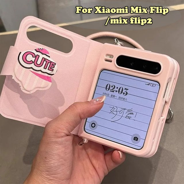Xiaomi Mix Flip und Mix Flip2 Flip Case im koreanischen Stil aus rosa Leder mit Stylus und Lanyard - Bild 1