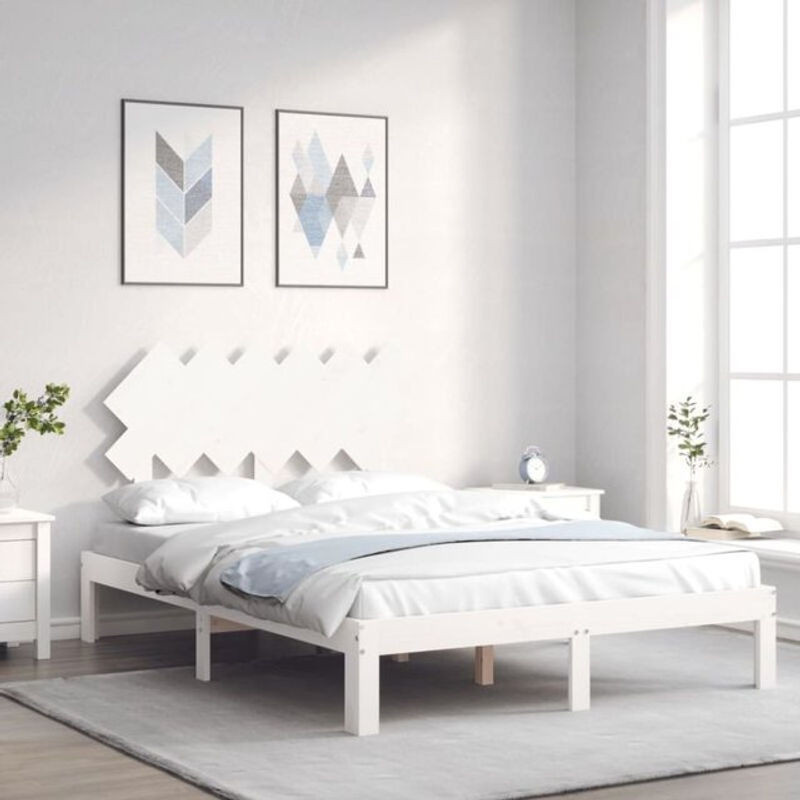 Massivholzbett aus Kiefer mit Kopfteil von Vidaxl in Weiß, Landhausstil und minimalistisches Design, B/T/H: 120 x 190 x 80,5 cm - Bild 1