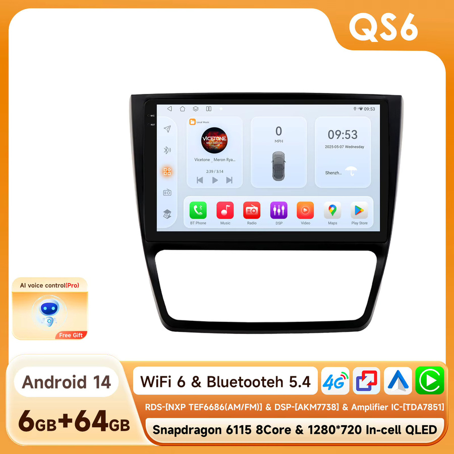 OSSURET Android 15 Autoradio für SKODA YETI 5L 2009-2014, 10,1 Zoll 2-Din-Headunit mit Qualcomm Snapdragon 6115 Octa-Core, GPS-Navigation, Bluetooth, Wireless Carplay und Android Auto, Schwarz - Bild 6