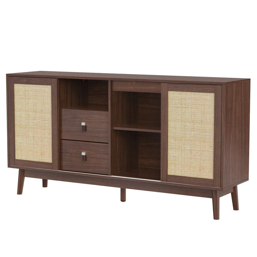 okwish Sideboard für dein Wohnzimmer mit 3 Schiebetüren und 2 Schubladen in Braun, B/T/H: 155 x 38 x 80 cm - Bild 2