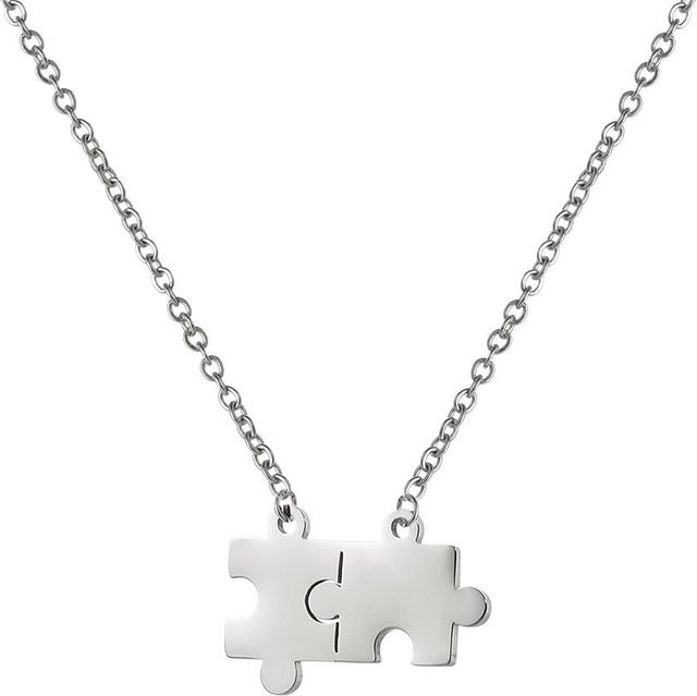 Halskette Damen, Puzzleteil Anhänger, Edelstahl, Gold, 45-50cm - Bild 1
