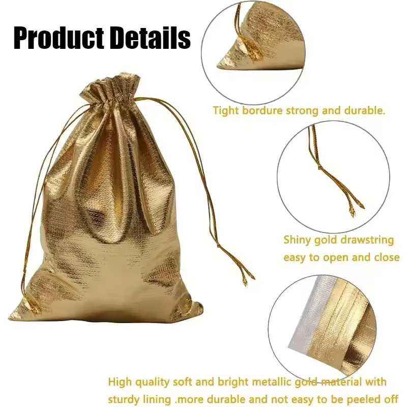 Einstellbare Kordelzug-Geschenktaschen aus Papier in Gold und Silber für Schmuck, Süßigkeiten und Party-Gastgeschenke - Bild 2
