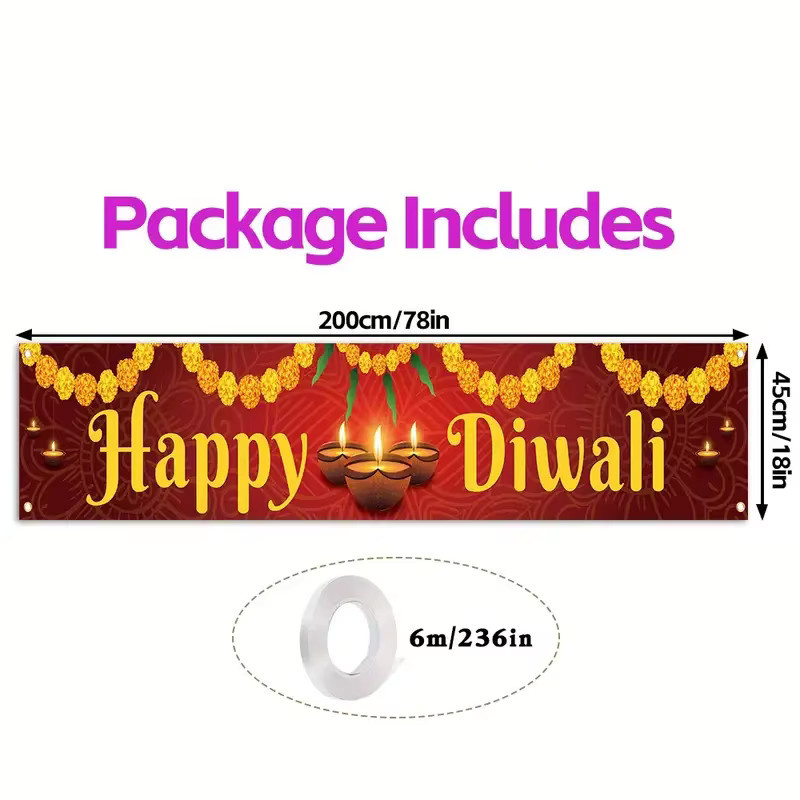 VIKAMA Diwali Banner Vorhang Girlande mit Öllampenmotiv in Multicolour, B/H: 40 x 200 cm - Bild 5