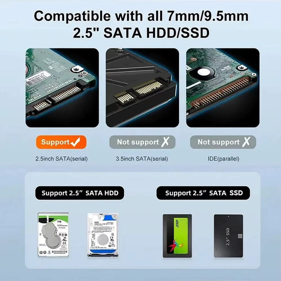 Kebidu Transparente USB 3.1 HDD SSD Gehäuse mit Digitalanzeige für 2,5 Zoll SATA Festplatten, 5 Gbit/s - Bild 6