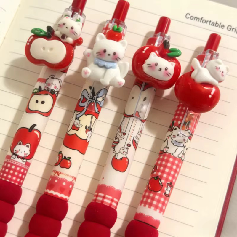 4 Stück Kawaii Apple Cat Gelstifte mit schwarzer Tinte und 0,5 mm Spitze für Schule und Büro - Bild 4