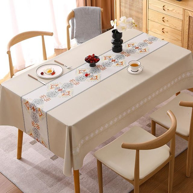 Wasserdichte PVC-Tischdecke mit Blumenmuster von Super Six in Beige, rechteckig, B/T: 120 x 120 cm - Bild 1