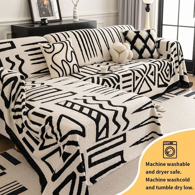 2er-Set Sofa-Überwürfe aus flauschigem Plüsch in Grau und Weiß, rutschfest und kratzfest für Herbst und Winter - Bild 1