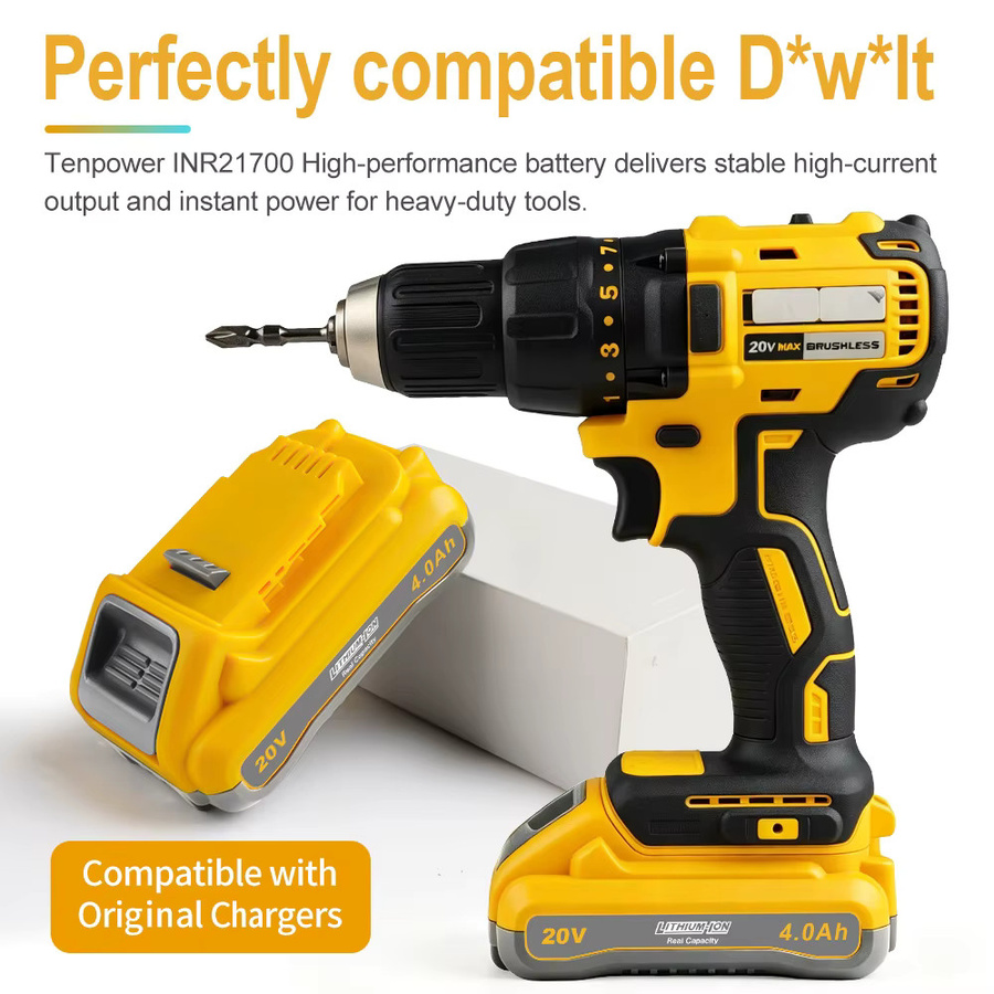 Waitley Li-Ionen-Akku 4Ah 18V 20V Gelb mit Tenpower INR21700 Zellen als Ersatz für Dewalt DCB200 und DCB184 - Bild 2