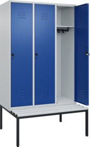 C+P Spind Classic PLUS Garderobenschrank mit Sitzbank, 3 Abteile, Lichtgrau, B/T/H: 212,0 x 120,0 x 81,5 cm - Bild 1