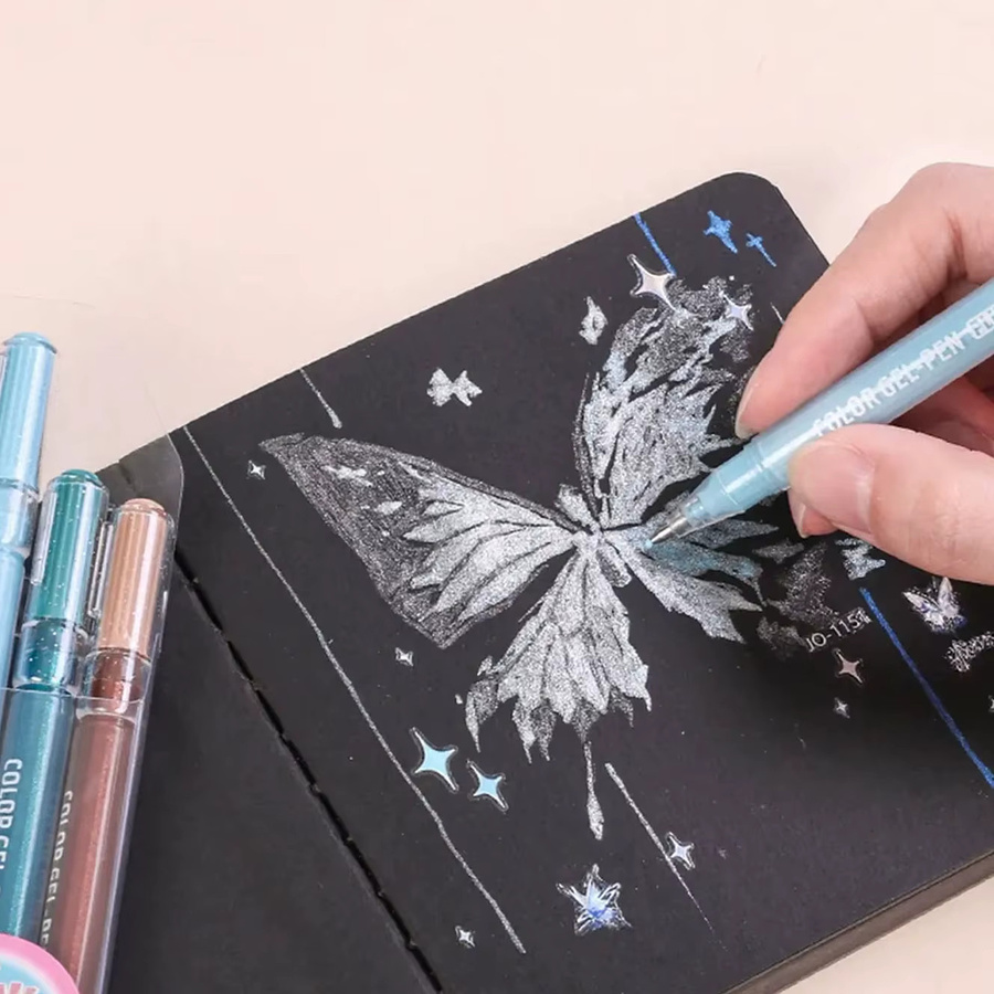 LANGUO Glitzereffekte Gelschreiber Set mit 6 Farben, 1,0 mm Stiftspitze, Multicolour Schreibstifte für Papier, Karton und Tagebuch - Bild 2