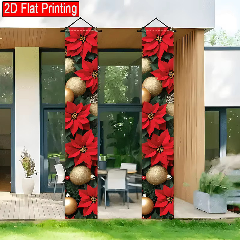VIKAMA Weihnachts-Wandteppich mit floralem Design für Außenbereich und Eingangsbereich, beidseitig bedruckt, Multicolour, B: 180 cm, H: 30 cm - Bild 2