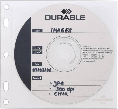 Durable CD/DVD Hülle Cover File für 2 CDs/DVDs/Blu-rays, Transparent/Weiß, 10 Stück - Bild 1