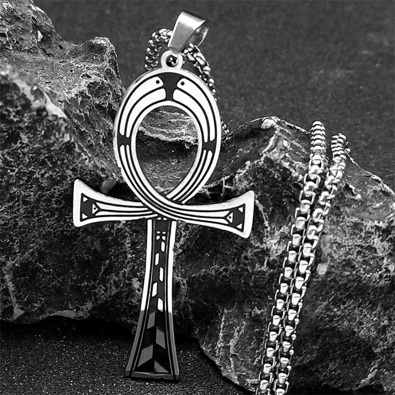 Lovely FAJA Anhänger Halskette, Ankh Kreuz, Edelstahl, Silber, Unisex - Bild 2