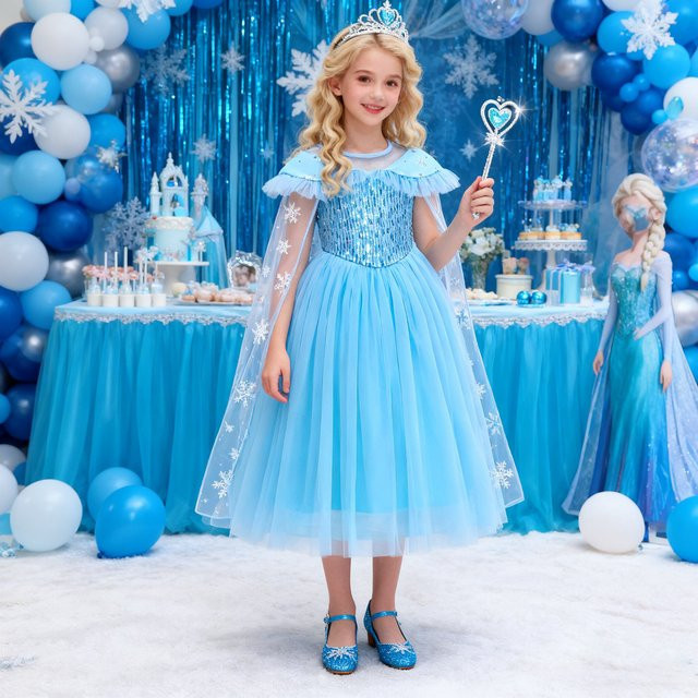 PLBBFZ Prinzessin Cosplay Kostüm, Die Eiskönigin, Mädchen Kleider, Blau - Bild 1