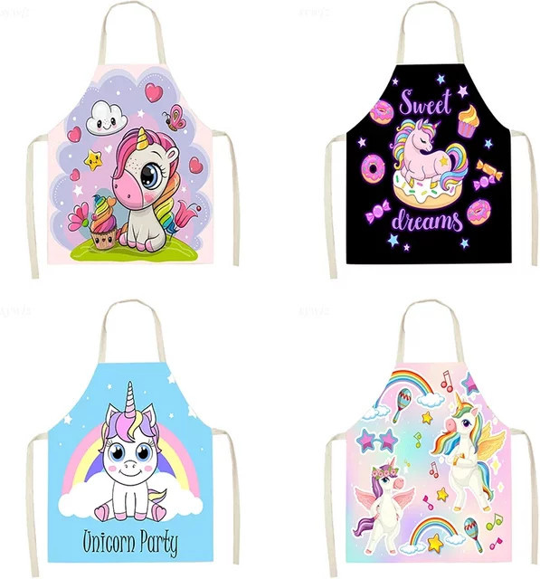 Bunte Küchenschürze mit niedlichem Cartoon-Einhorn-Design für Kinder und Erwachsene - Bild 1