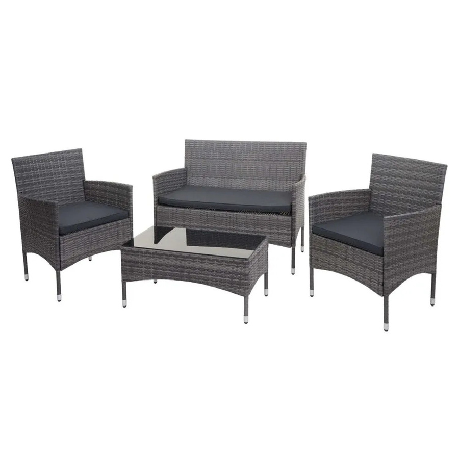 MCW Poly-Rattan Garten-Garnitur F55 in Grau mit Tisch und dunkelgrauen Sitzpolstern - Bild 2