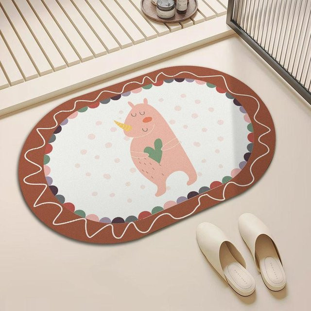 Saugfähige Kieselgur-Fußmatte mit Cartoon-Tier-Motiv von Yiran Furniture, oval, beige, B: 80 cm, T: 50 cm - Bild 1