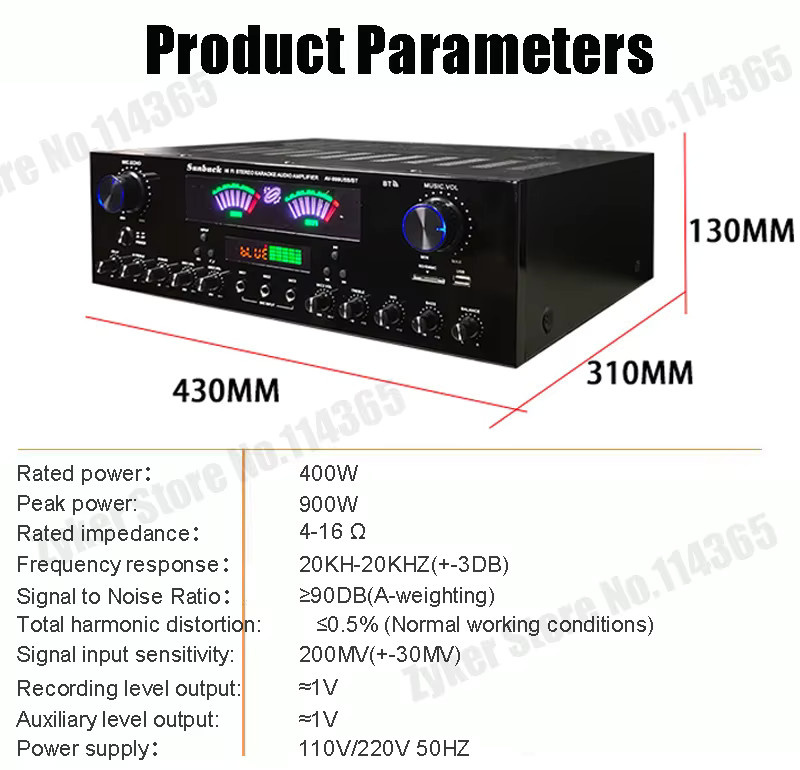 WAPUNO Bluetooth HiFi-Digital-Stereo-Verstärker AV-555BT/999BT in Schwarz mit zwei dynamischen Bildschirmen und max. 4000W für Heimkino, Auto und Karaoke - Bild 5