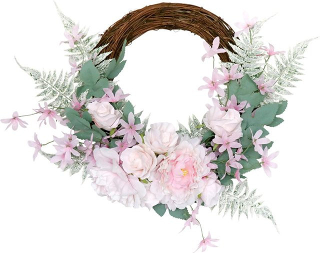 Tooarts Frühlingskranz als floraler Wandbehang in Grau, Grün und Pink im Shabby Chic Design - Bild 1