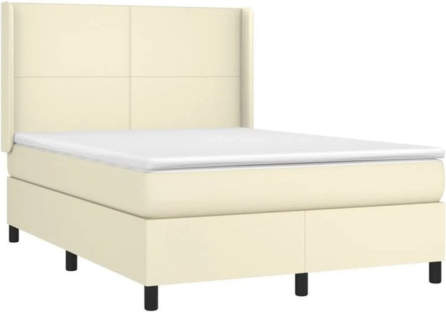vidaXL Boxspringbett mit Matratze in Beige aus Kunstleder und Stoff, Hybrid-Design mit Taschenfederkern, B/T: 140 x 190 cm - Bild 1