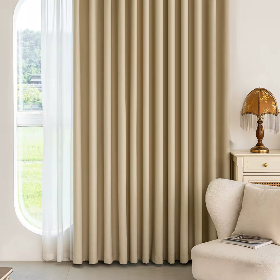 CENTURyMiG Verdunkelungsvorhang aus Chenille in Beige mit Wellenmuster und Eisenringen zur Geräuschreduzierung und Isolierung - Bild 2