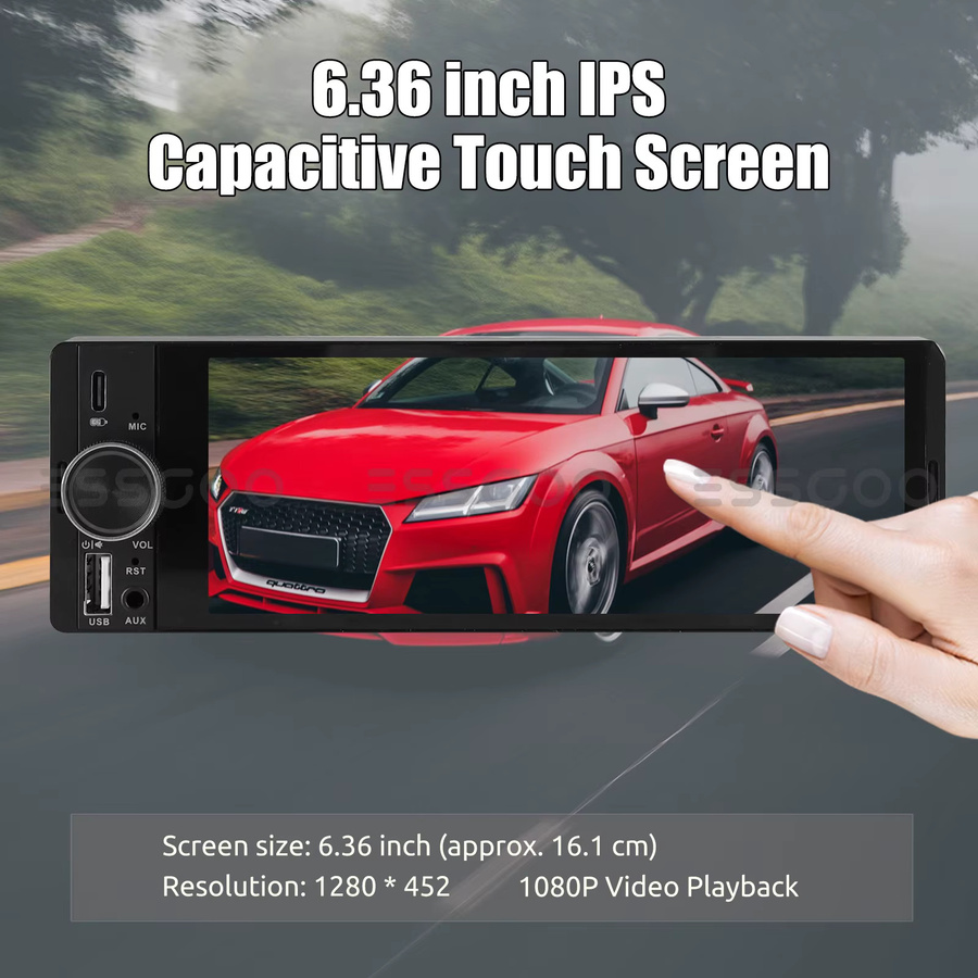 MOPECT Universal 1 DIN Autoradio mit 6,36 Zoll Touchscreen, CarPlay, Android Auto, Bluetooth, USB/Type-C und Freisprechfunktion in Schwarz - Bild 3