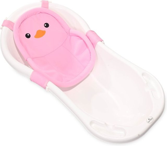 Lorelli Baby Badenetz Pinguin in Rosa mit Kunststoff-Clips für die Badewanne ab Geburt - Bild 1
